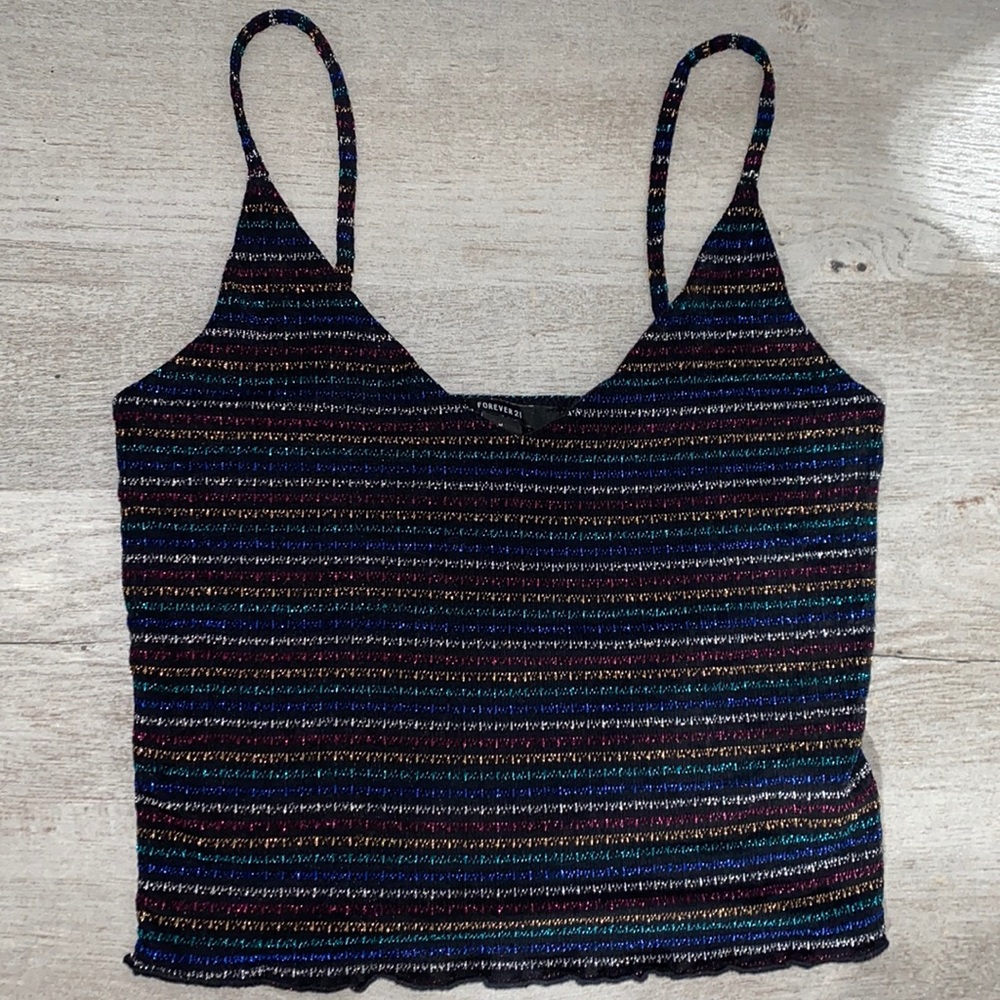 Sparkly rainbow stripe crop top